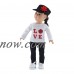 18 Inch Doll Clothes | Black Stretch Skinny Jeans Outfit, Including Long Sleeved T-Shirt with "Love" Rose Graphic and Denim Hat | Fits American Girl Dolls   